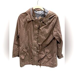 MINE Women's Utility Jacket Beige Grey Blue Lining Women’s Size Large